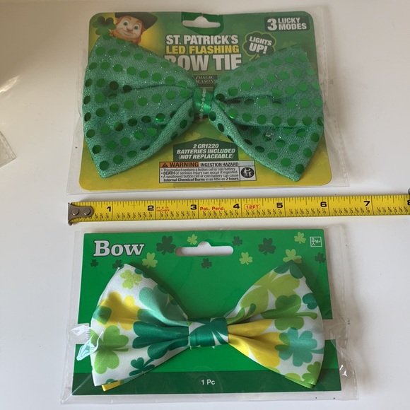 Green Bow Tie with LED Flashing Lights 3 Lucky Modes QTY 2 and 1 Regular Bow Tie - Picture 7 of 7